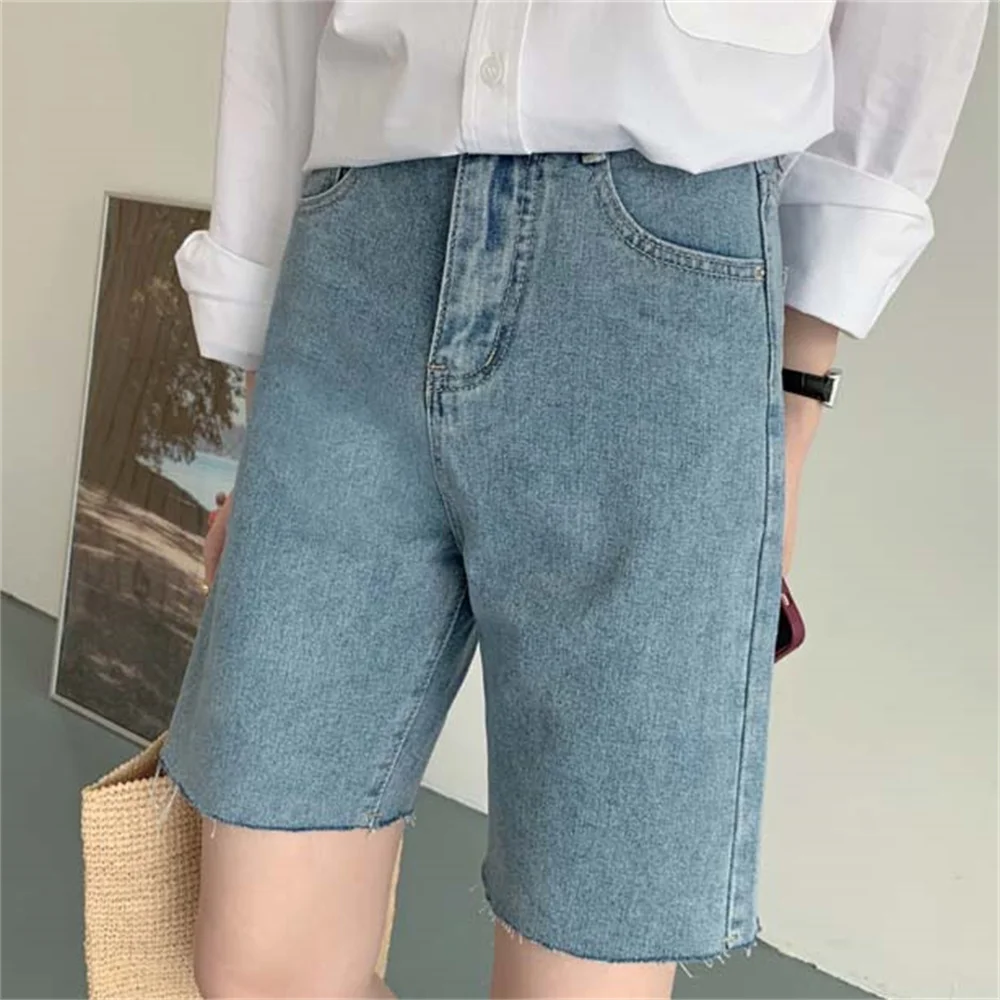 

Шорты женские до колена, с высокой талией, свободные, короткие джинсы деним, 25-31, размера плюс