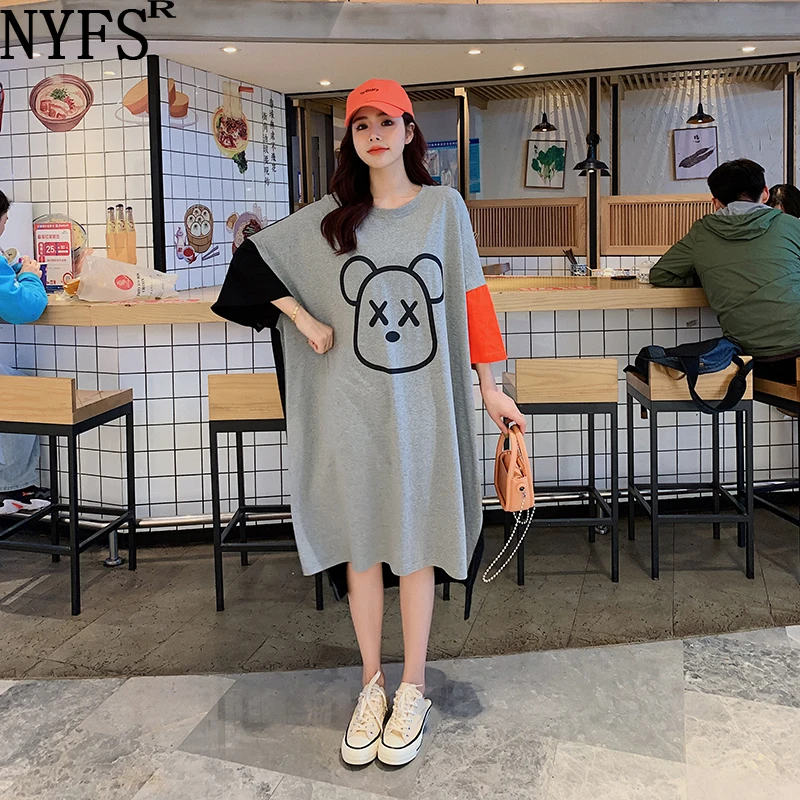 

Женское свободное платье NYFS, повседневное Хлопковое платье составного кроя с принтом в Корейском стиле, лето 2021