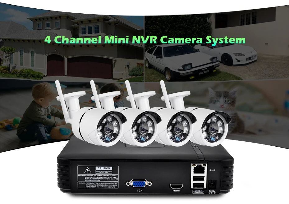 CCTV камера видеонаблюдения Система безопасности cctv комплект беспроводной защищенная от внешних воздействий ip-камера HDMI рекордер wifi 4 шт. 1MP IR Открытый