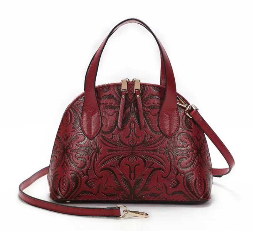 

2020 INS Genuine Leather Top-handle shell Women Handbag Floral Print Shoulder Bag Lady sling Totes Bags Vintage Bolsa Feminina