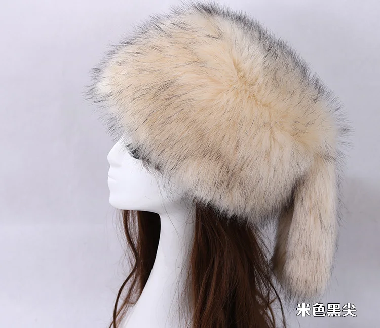 beige with black Qearlstar Мужские Женские меховые шапки утепленные меховые шапки из искусственного меха на плоской подошве зимние русские повседневные роскошные шапки skullies beanie WME12 - Цвет: beige with black