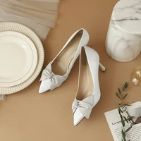 luxury women pumps 2021 high heels bowknot korean style pointed toe slip on wedding party brand fashion shoes for lady size