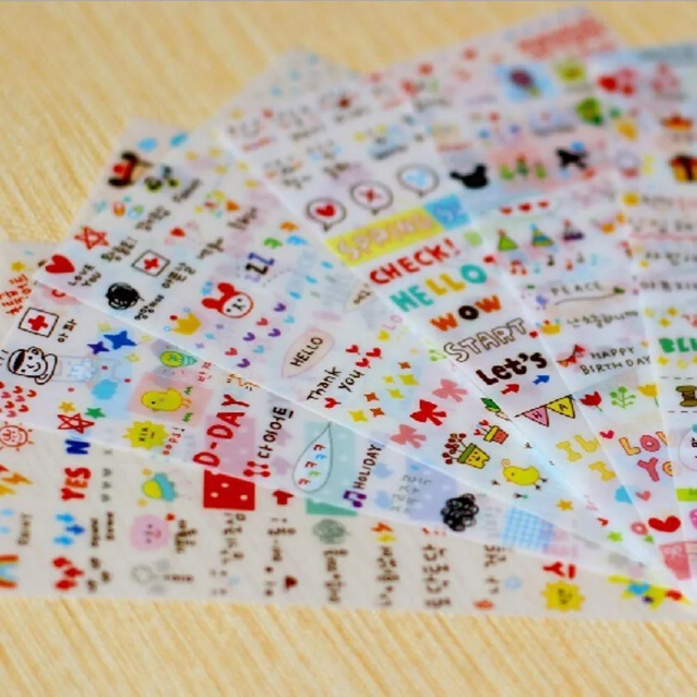 

6 Sheets / Pack Kawaii Cute Drawing Market Planner Paper Diary Deco Stickers Pvc Transparent Scrapbooking