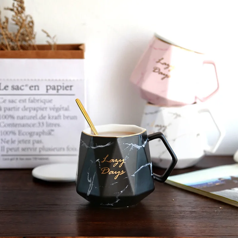 Креативные мраморные глазури, керамическая кружка, фарфоровые ромбы в форме питьевой чашки для чая, офисные чашки для кофе с водой для мужчи...