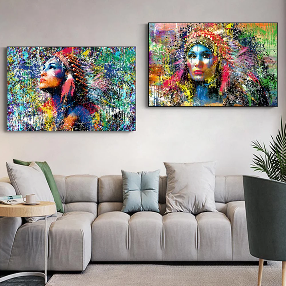 

Color Street Graffiti Wall Art Indigenous People Posters and Prints Living Room Corridor Canvas Painting Girl Bedroom Pictures