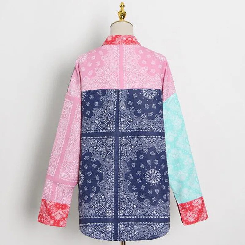 

Cultiseed Women Vintage Color Patchork Print Shirts Female Autumn New Fashion Single Breasted Loose Casual Long Sleeve Blouses