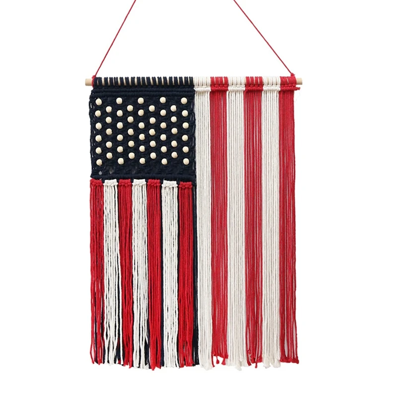 

Macrame Wall Hanging American Flag Boho Tapestry Patriotic Decor Memorial Day Fourth of July Wall Art Home Decoration