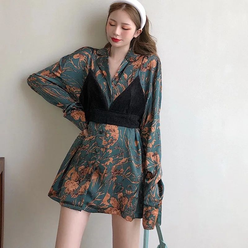 Новинка комплект из двух предметов платье рубашка с длинным рукавом и цветочным