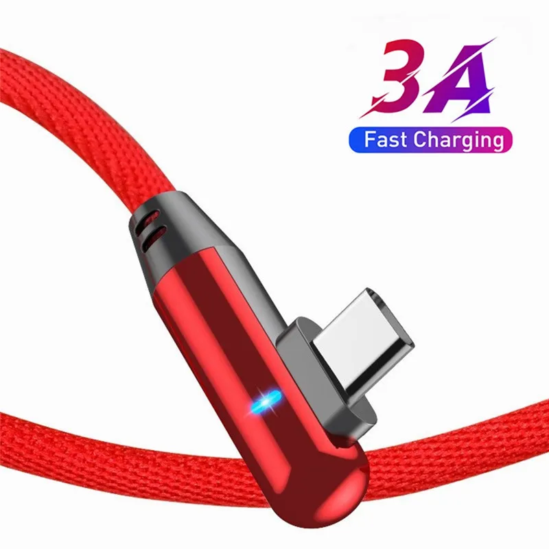 Кабель USB Type-C для Samsung Huawei Redmi Note 9 мобильный телефон 3A светодиодный 90 градусов |