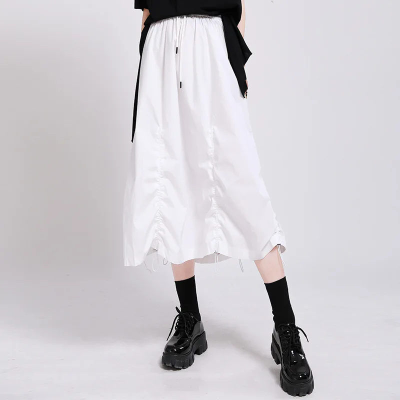 

Skirt 2021 New Summer Ruffle Drawstring Elastic Waist Irregular Skirt White Black Pleated Punk Plus Size Skirt Lady Faldas