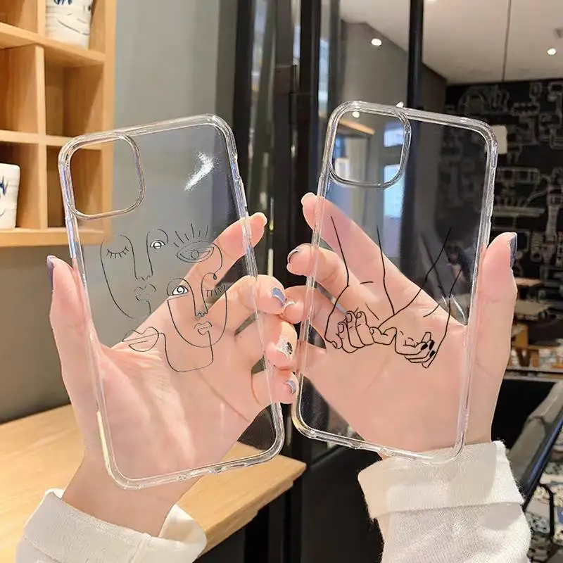 

Abstract Art body Lines Phone Case Transparent for iPhone 6 7 8 11 12 s mini pro X XS XR MAX Plus SE cover funda Soft Silicone