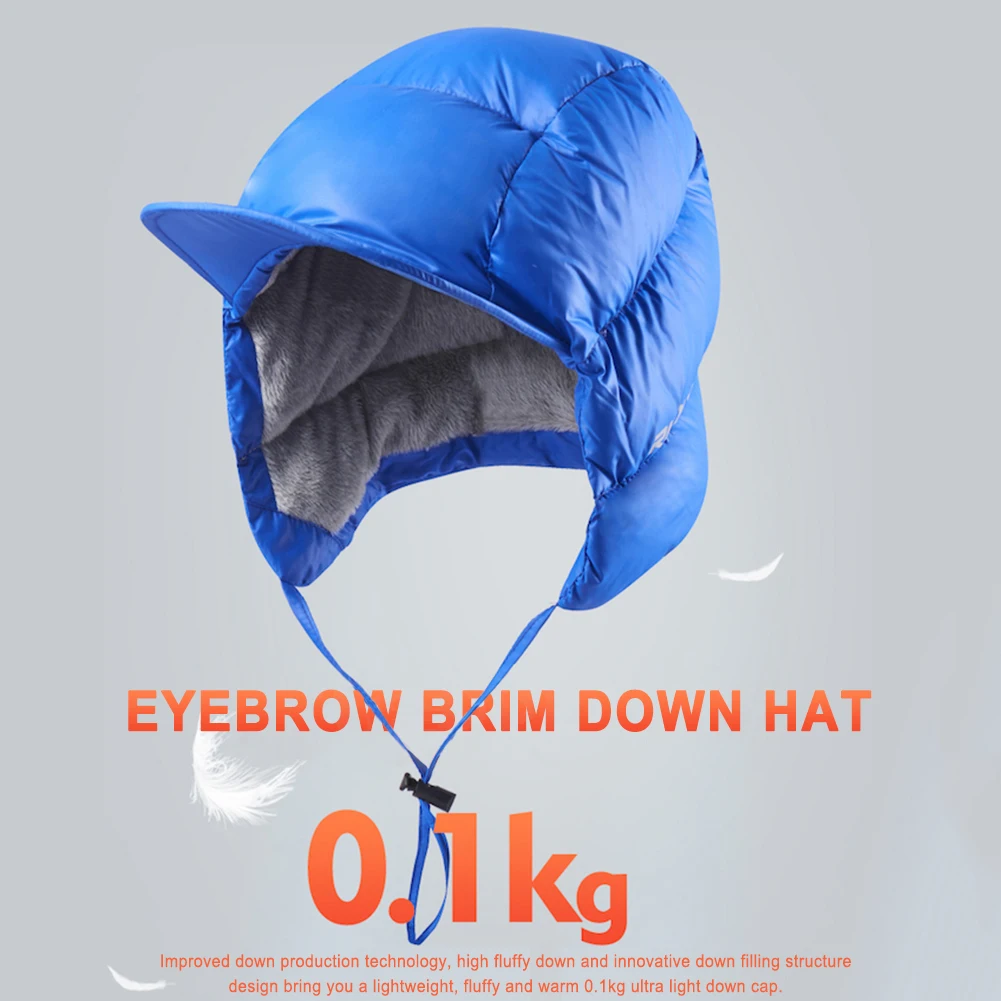 

Warm Down Hat With Ear Flaps Outdoor Sport Cap Winter Windproof Comfortable Antifreeze Adjustable Rope Brim For Skiing Climbing