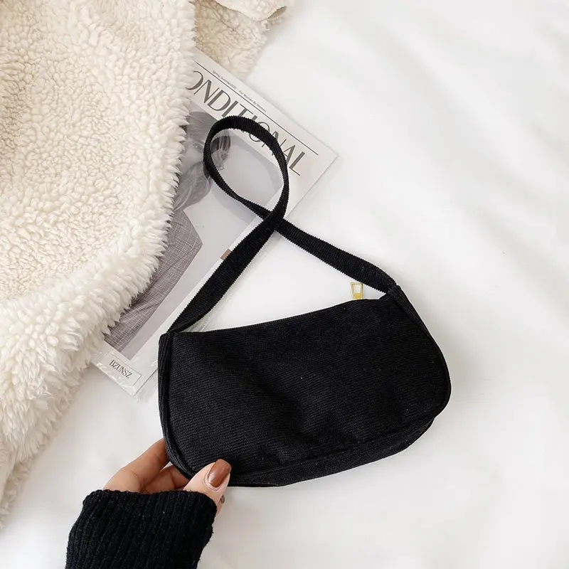 

2021 New Women Mini Shoulder Bags Female Small Corduroy Handbags Ladies Soft Sac Casual Zipper Purse Baguette Bag Bolsos Mujer