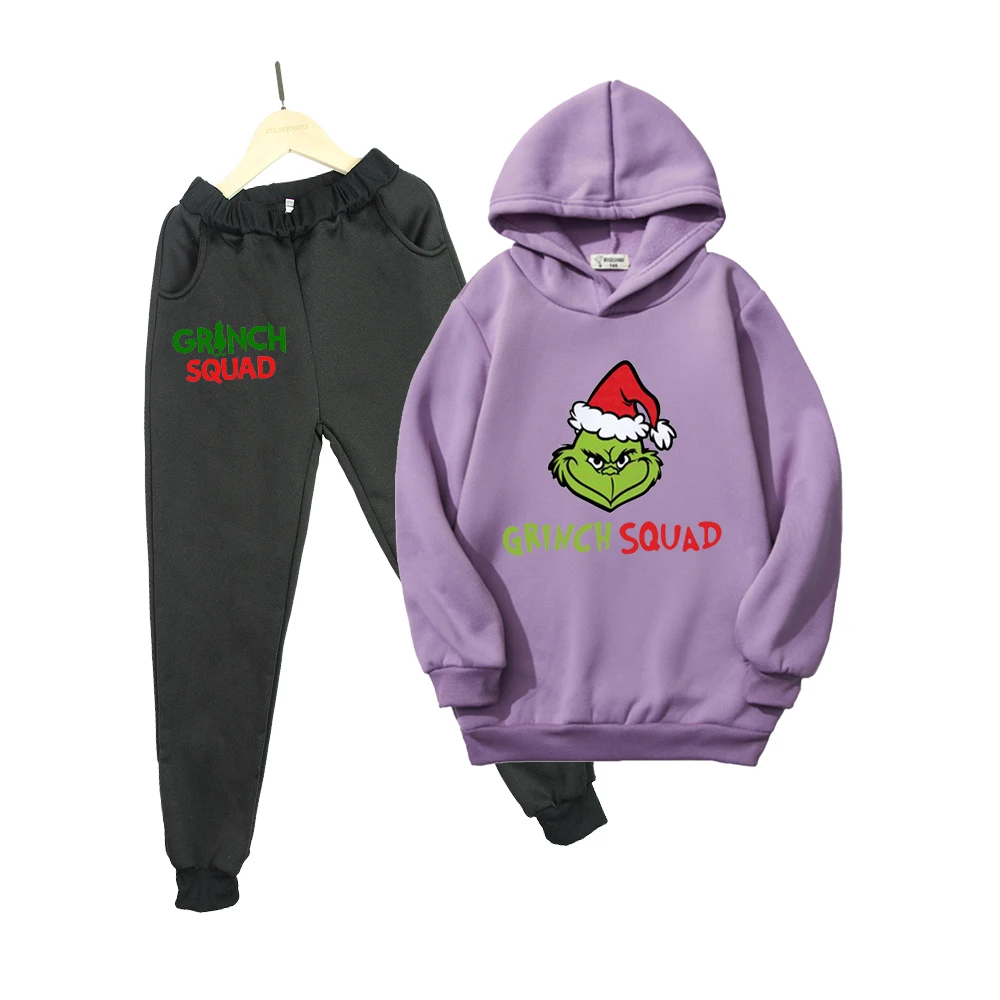 

Children Set Grinch Squad Merry Christmas Green Monster Printed Hoodie Sweatshirt Suit Baby Boy Clothes 2PCS Set Girl Clothing