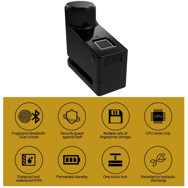 

Смарт-замок для дискового тормоза со сканером отпечатков пальцев и защитой от кражи, электрический замок с Bluetooth, IP65, водонепроницаемый, для ...