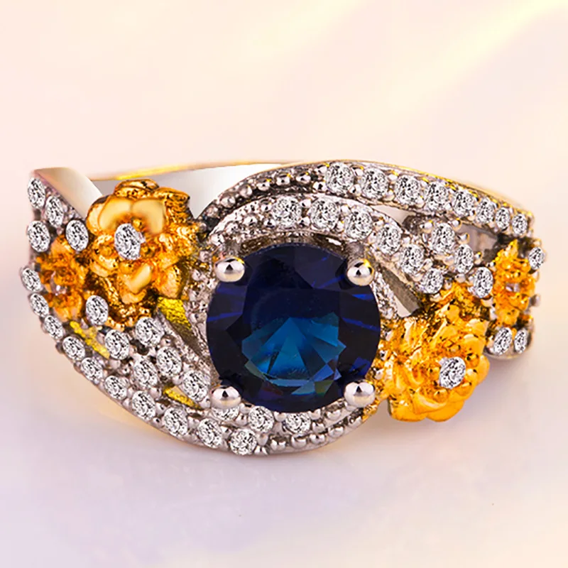 Royal Blue Rings Silver-Color Elegant Big Stone Ring with Paved cz Jewelry for Women Party and Wedding Desig sapphire ring | Украшения и