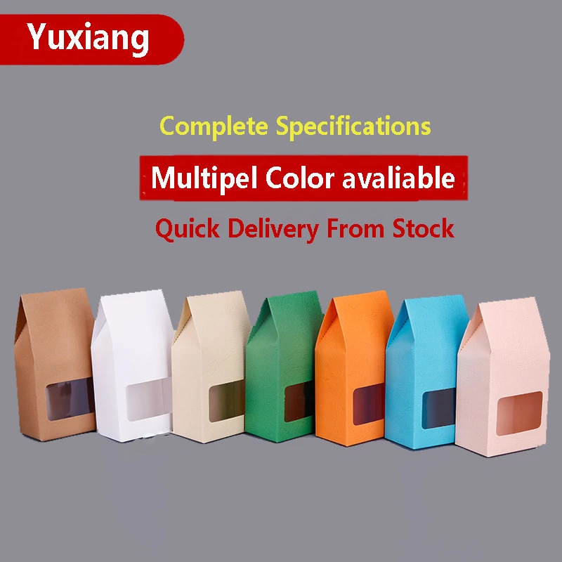 

Colorful Stand Up Kraft Paper With Window Candy Packaging Bags Customized Wholesale Gifts Box With Logo Printed