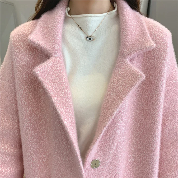 

Faux Mink Velvet Knit Coat Women's Mid-length 2020 Autumn Winter New Korean Slim Fashion Imitation Woolen Coat Female L934