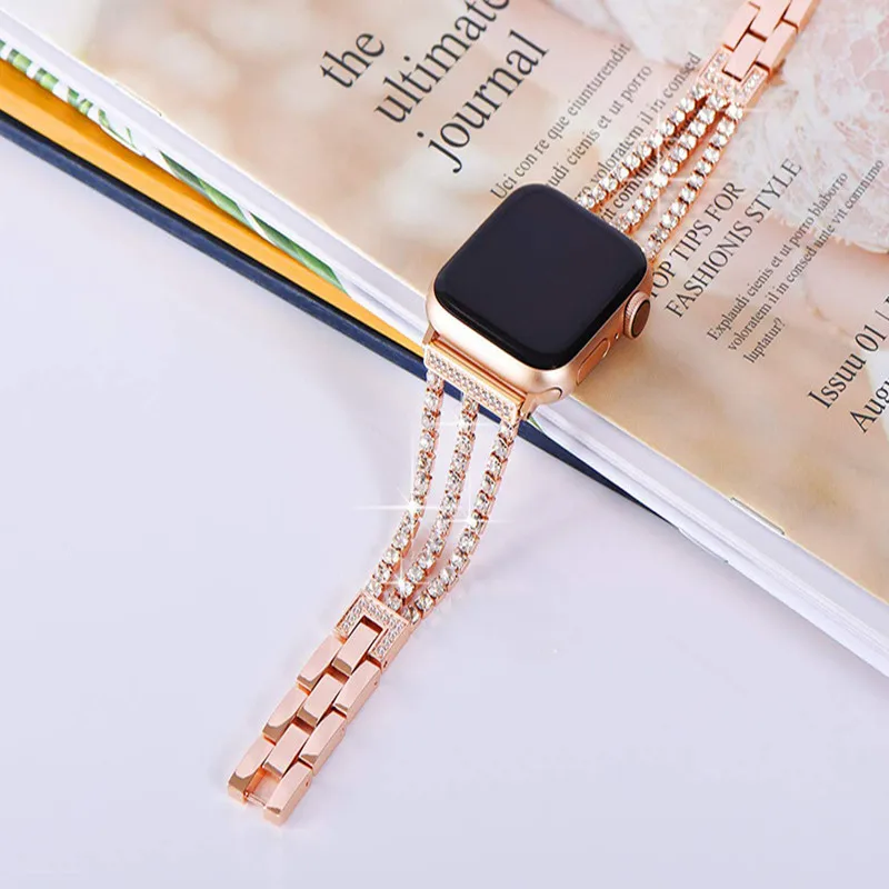 Женский бриллиантовый ремешок для apple watch 44 мм 42 40 38 iwatch серии 5 4 3 2 браслет iphone из