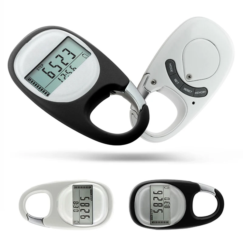 

Walking Run Distance Counting Pedometer Keychain Carabiner 3D Large Display Steps Pedometers Walking Climbing Step Counter