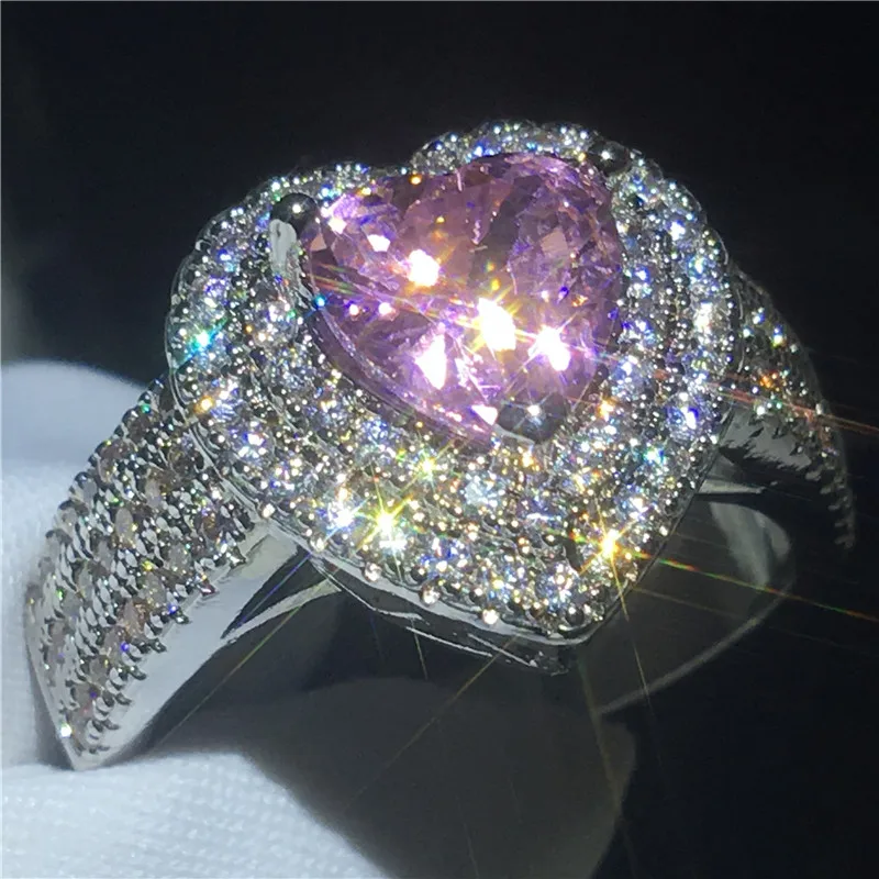 

Lovers 925 sterling silver Heart shape Promise Ring 1ct AAAAA Cz Stone Party Wedding band rings for women Bridal Jewelry