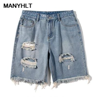 new hole denim shorts male hip hop fashion casual loose trend outer wear five point pants summer mens shorts cargo pants