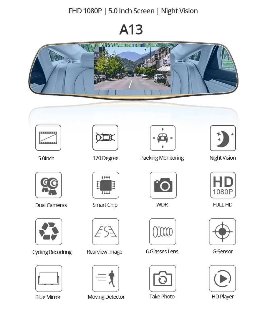E-ACE A08/A13 Автомобильный видеорегистратор зеркальная камера видеорегистратор с двумя объективами с камерой заднего вида FHD Авто регистратор Автомобильная камера Dashcam
