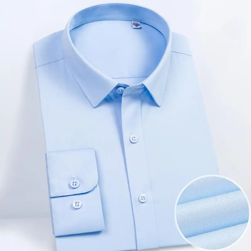 

Men's Classic-fit Long Sleeve Solid Basic Dress Shirt Pocket-less Design High-quality Formal Business Smart Casual Twill Shirts