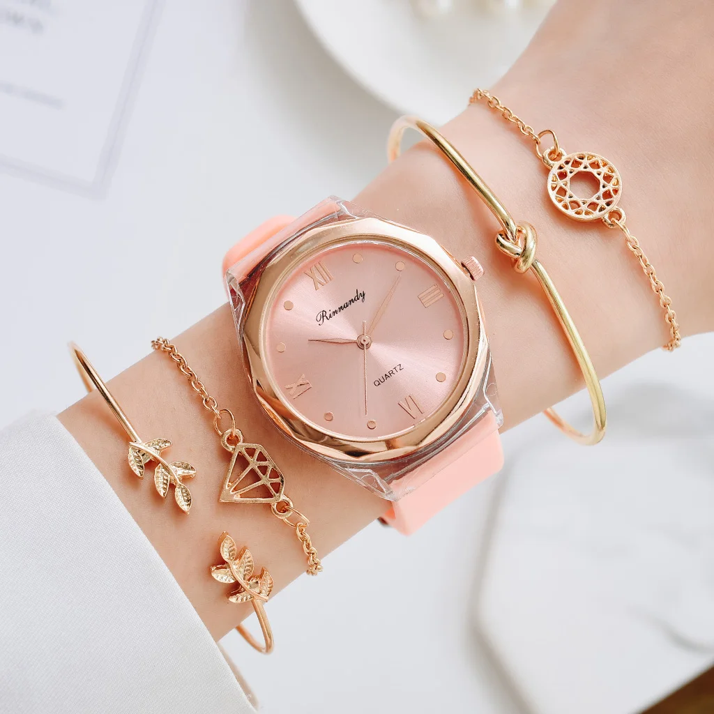 

5pcs Set Fashion Watch Women Quartz Wristwatch Leather Ladies Bracelet Luxury Woman Watch Casual Female Clock Relogio Femenino