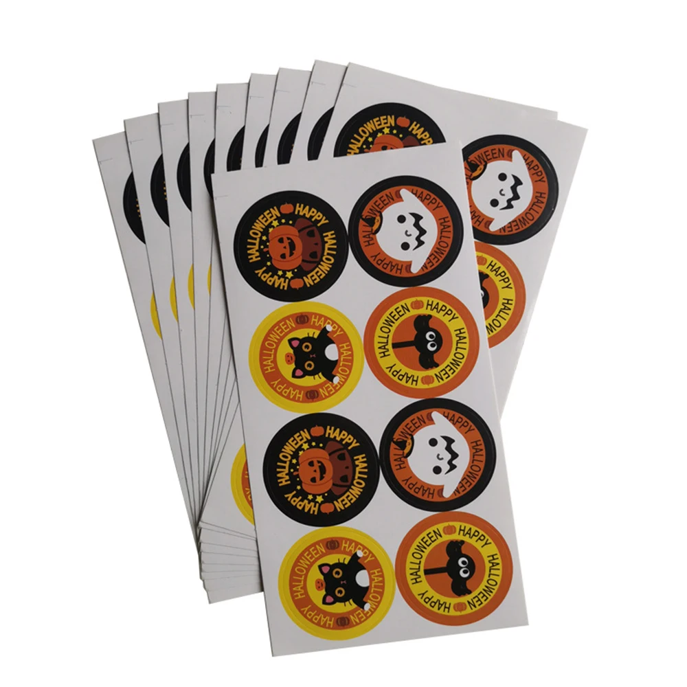 Хэллоуин круглые наклейки мультфильм интерес Тыква призрак кошка наклейка в