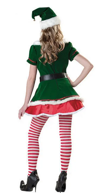 Женский бархатный костюм с зеленым эльфом для взрослых Рождественский женский