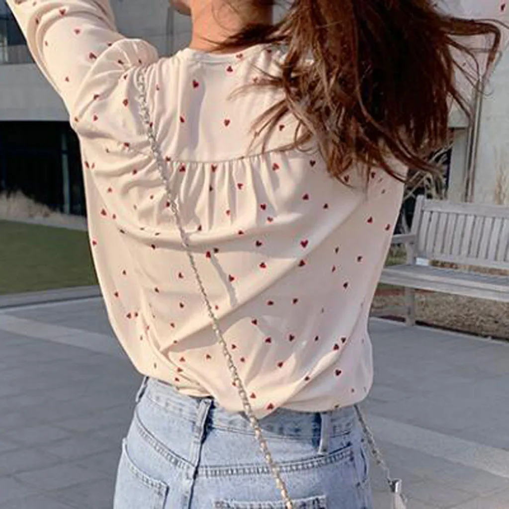 Новинка 2020 модная женская блузка с v-образным вырезом принтом в виде сердечек
