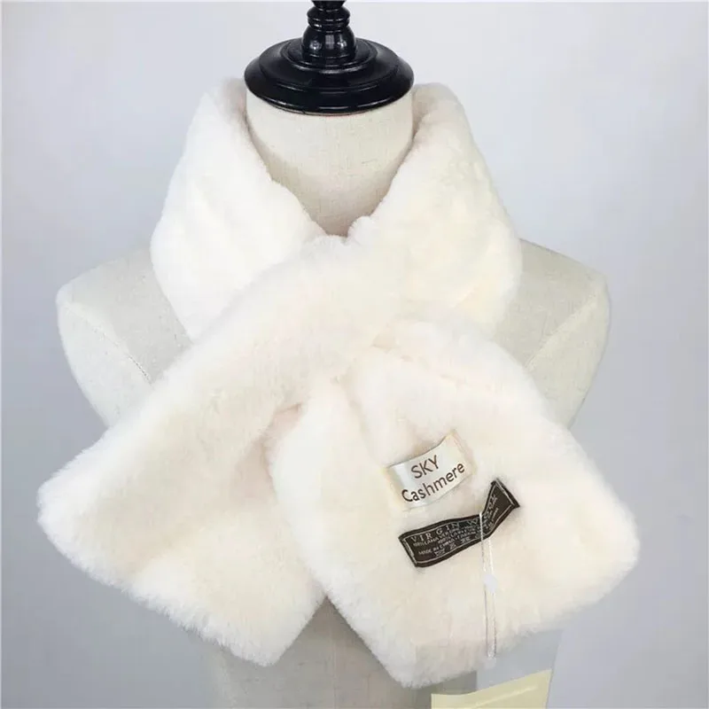 Короткий черный женский шарф Calymel зимний плотный плюшевый воротник из