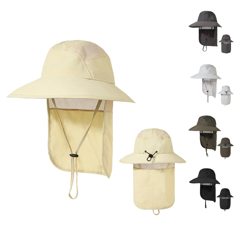 

China Embroidery #5 Summer Sun Hats With Neck Flap Outdoor UV Protection Fishing Hat For Men Bucket Cap Wide Brim Hiking Hats