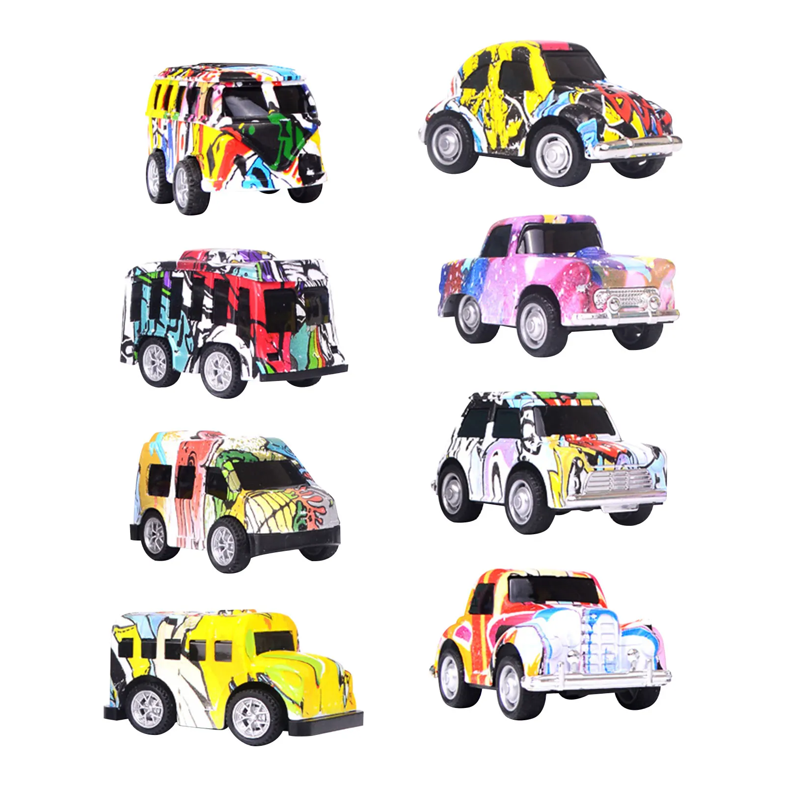 

8Pcs Pull Back Cars Graffiti Colorful Toys Durable Pull Back Race Cars Portable Christmas Gifts For Kids Party Favors