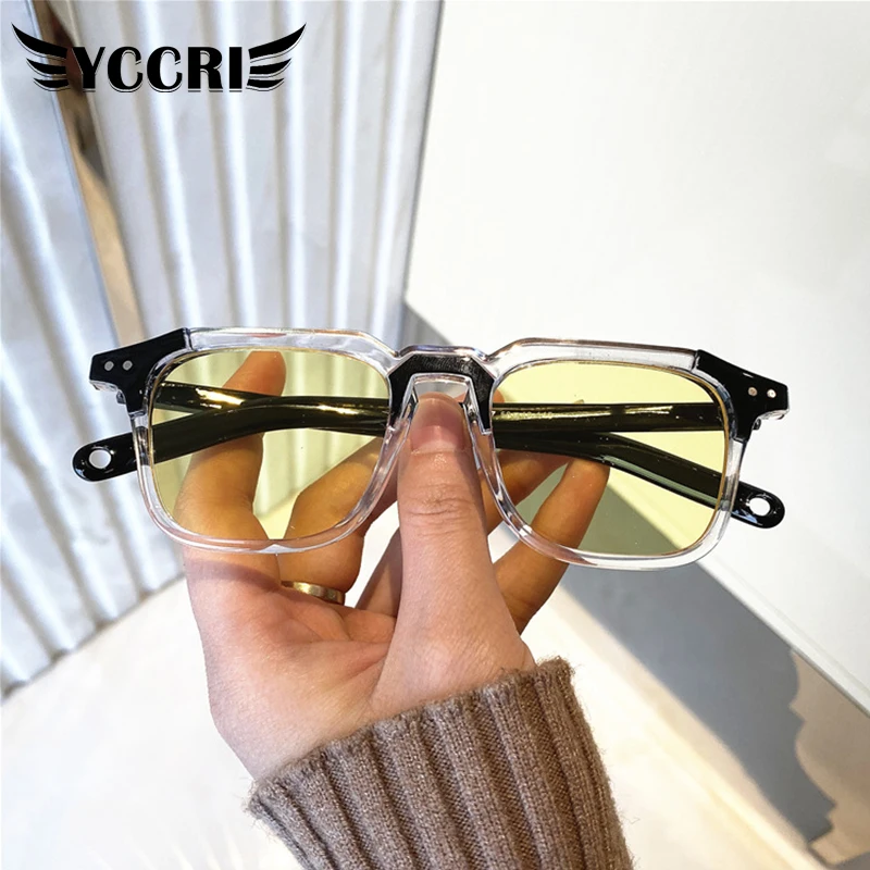 

YCCRI 2021 New High-quality Splicing Meter Nail Square Fashion Men Hip Hop Glasses Retro Vintage Hip Hop Sunglasses for Women