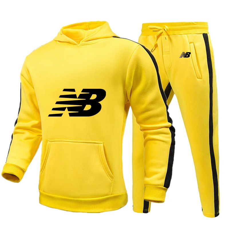 

Fall Hot Sale Men's Suit 2 Pieces Hooded Splicing Jacket Sportswear Pants Casual Brand Men's Clothing