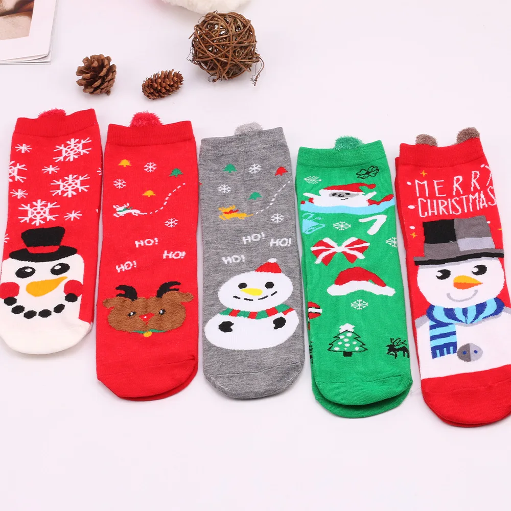 

5 Pairs Christmas Socks Women Set Elk Snowman Cute Kawaii Female Ladies Autumn Short Tube Casual Cartoon Cotton Socks Gifts