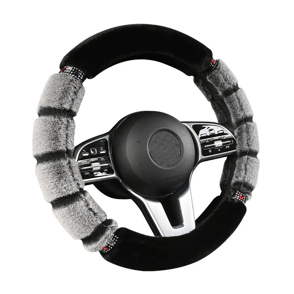 

Car Steering Wheel Cover 38CM Short Plush Keep Warm Rhinestone Decoration Special For Winter Automobile Interior Accessories