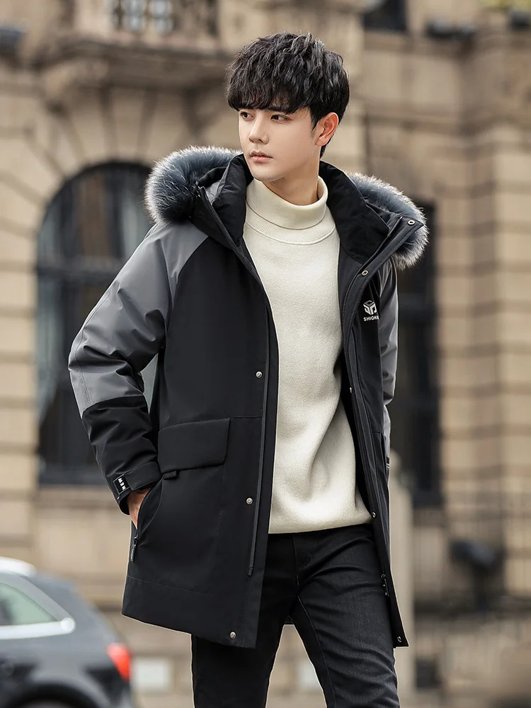 Duck Duck Men's down Jacket Men's Mid-Length New Fashion Brand Extremely Cold Tooling Parka Winter Coat