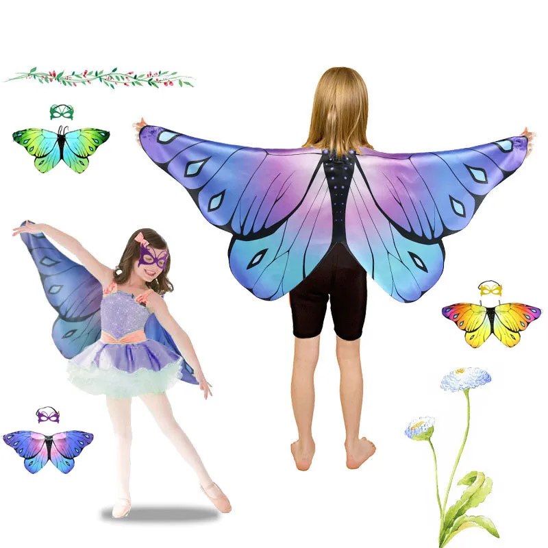 

Girls Butterfly Wing Kids Fairy Accessories Child Day Stage Performance Outfits Fairy tale princess cosplay Butterfly Wings Cape