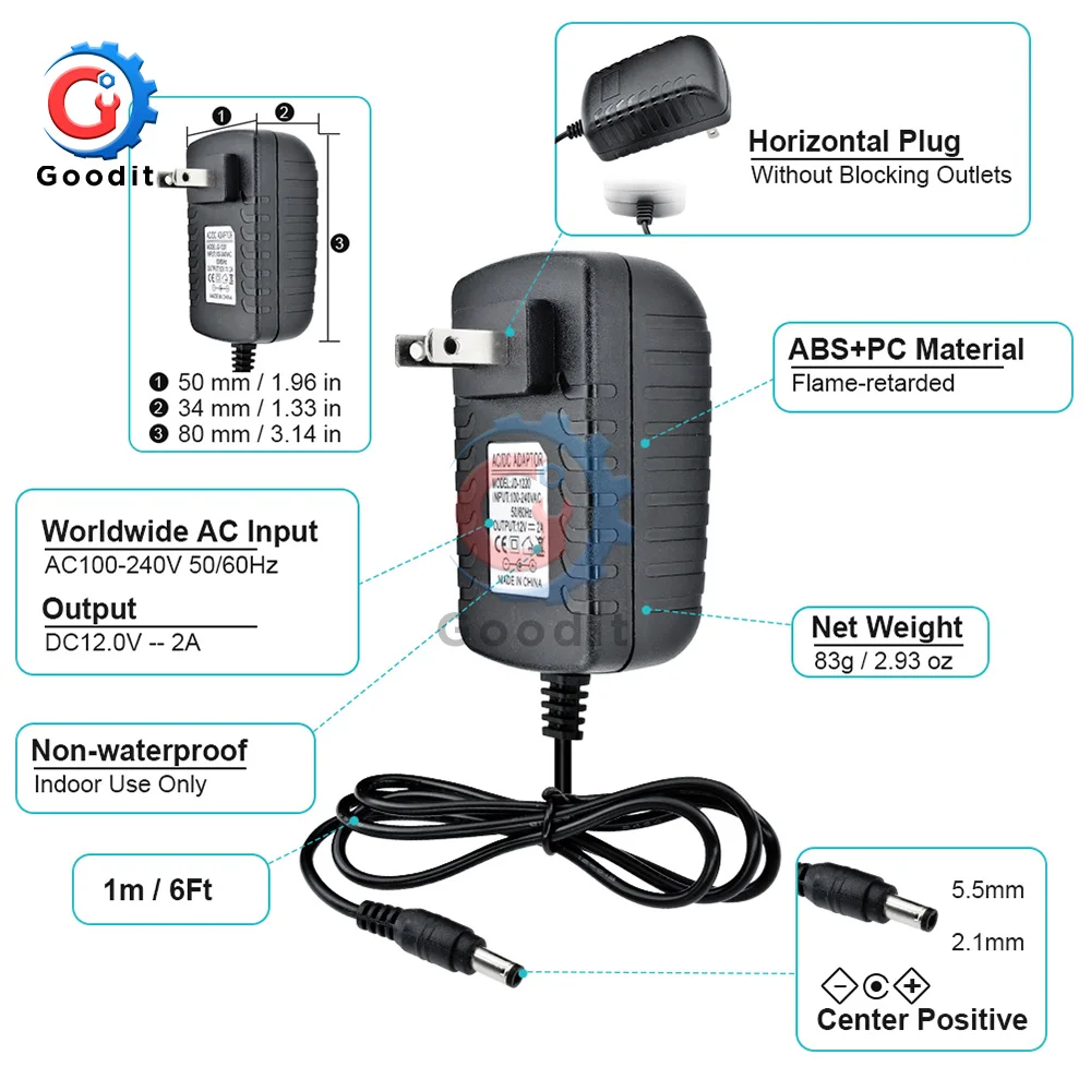 Адаптер для подсветки с вилкой Стандарта ЕС и США 100 240 В переменного тока в 12