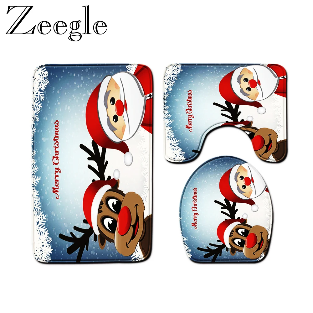 Набор рождественских ковриков для ванной 3 шт. нескользящий коврик туалета