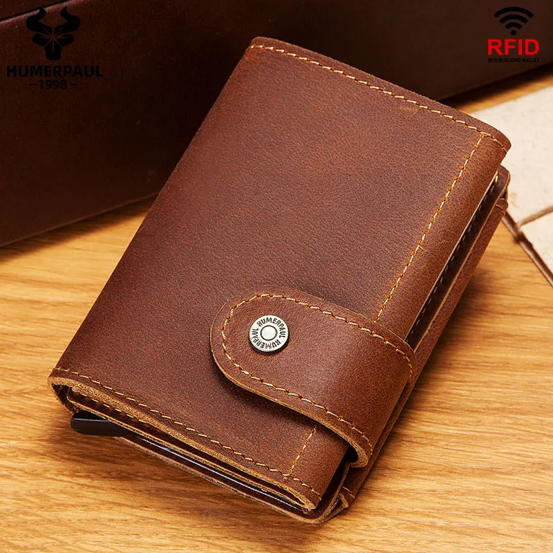 

2020 Men Card Holder Wallets Luxury Brand Rfid Magic Trifold Leather Slim Mini Wallet With Coin Purse Thin Pop Up Card Case
