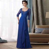 fashion royal blue chiffon floor length mother of the bride dresses vestido de festa longo evening dress 2015 fast shipping