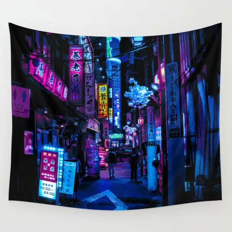 

Tokyo's Blade Runner Vibes Wall Tapestry Cover Beach Towel Throw Blanket Picnic Yoga Mat Japanese Style Tapestries Home Decor