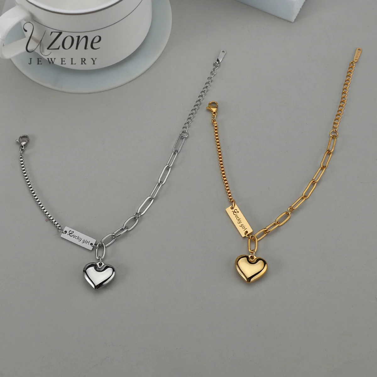 

UZone очаровательный новый браслет из нержавеющей стали Любовь Сердце жемчуг круглый браслет Модный милый романтический для женщин сувенир ю...