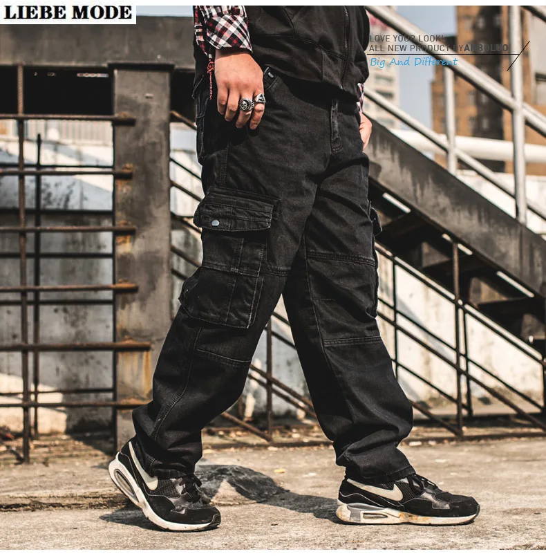 Джинсы мужские с широкими штанинами свободные брюки из денима багги несколькими