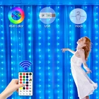 Светодиодная гирлянда с изменением цвета RGB, Сказочная Гирлянда-занавеска с дистанционным управлением через USB, гирлянда для рождества, окна, свадьбы, украшение для вечеринки