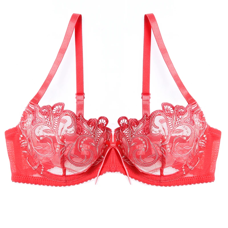 red Lilymoda, женский сексуальный летний ультра тонкий бюстгальтер, ДЕМИ, чашка, балконет, прозрачное, кружевное, с вышивкой, нижнее белье, женский бюстгальтер - Цвет: red